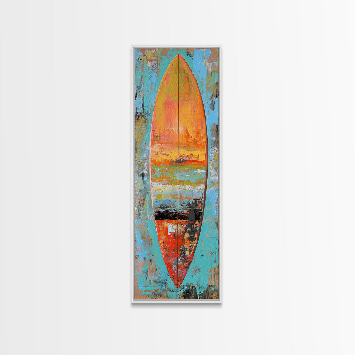 Surfboard Painting, Ocean Art, Canvas Print, Coastal Cowgirl Wall Art, Beach House Art, Tropical Art, Long Narrow Art