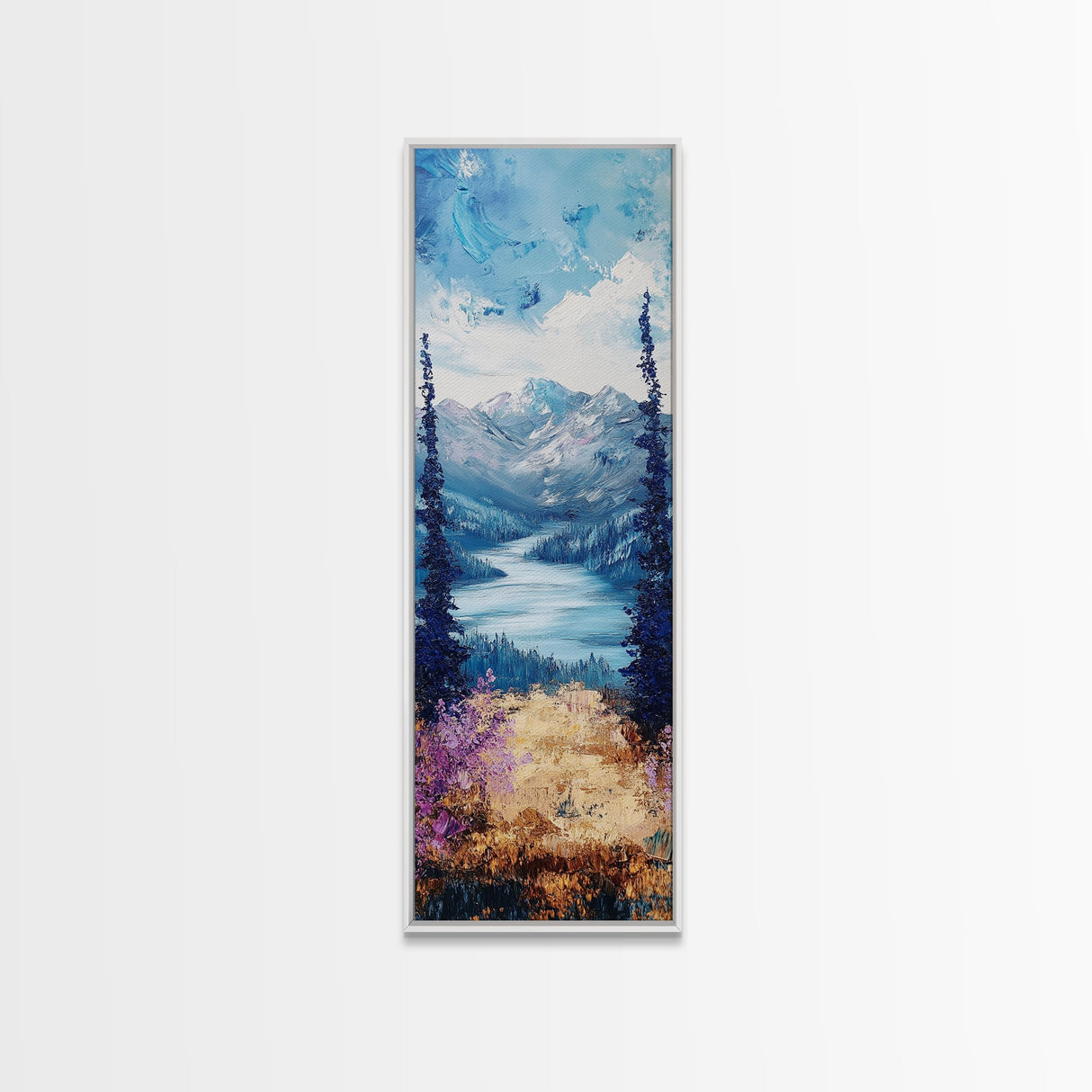 Mountain River, landscape painting, lake Tahoe art, pine tree art, rustic wall art, framed canvas print, extra wide art