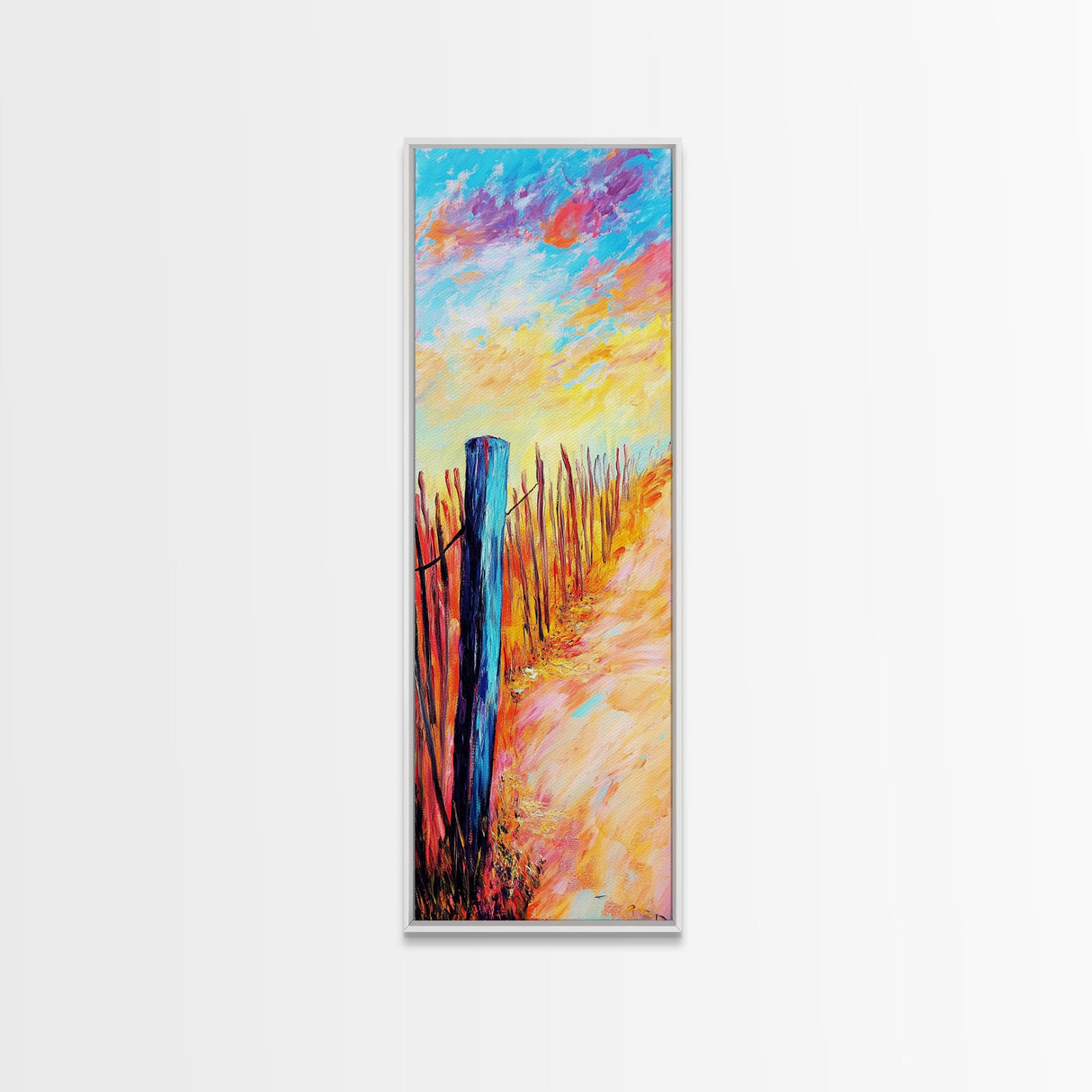 Fenced Path, rustic decor, framed canvas print, landscape painting, autumn painting, farmhouse art, guest room art