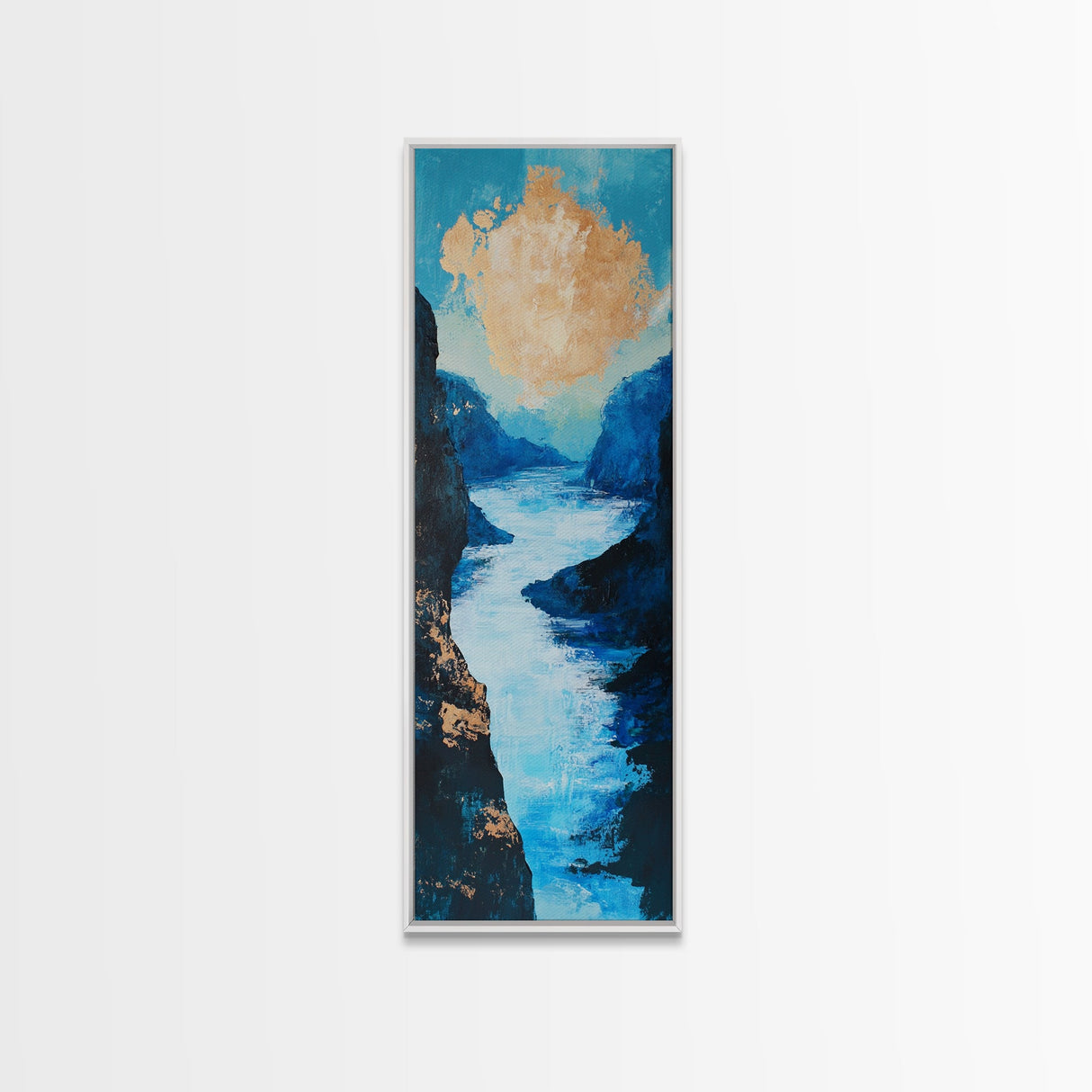 River, Canyon, Canvas Print, blue and green wall art, landscape painting, horizon painting gray white, nature art, above couch art, gift idea