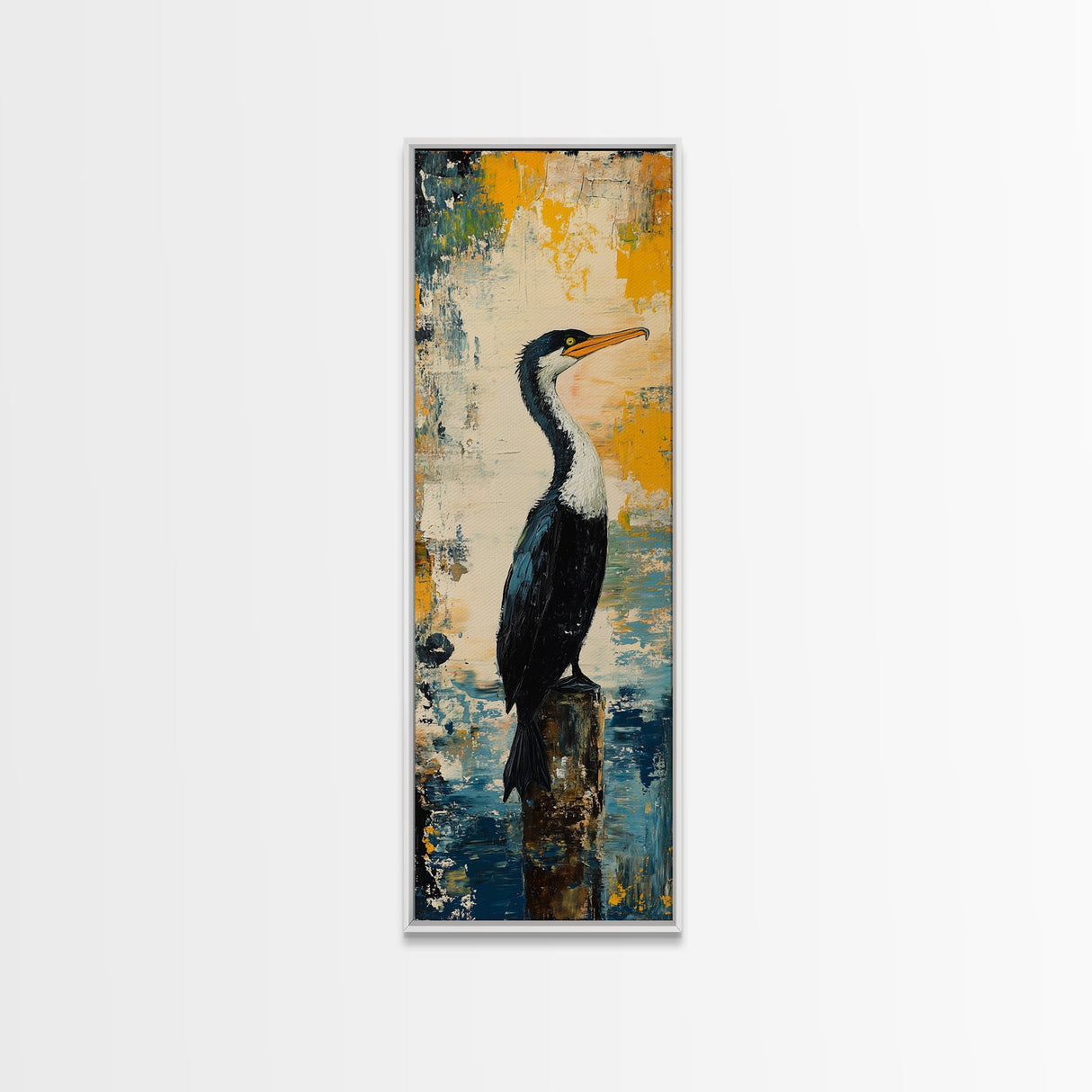 Abstract Bird Art, Coastal Wall Art, Nautical Decor, Bird Art Print, Framed Canvas Print, Rustic Wall Art, Vertical Wall Art