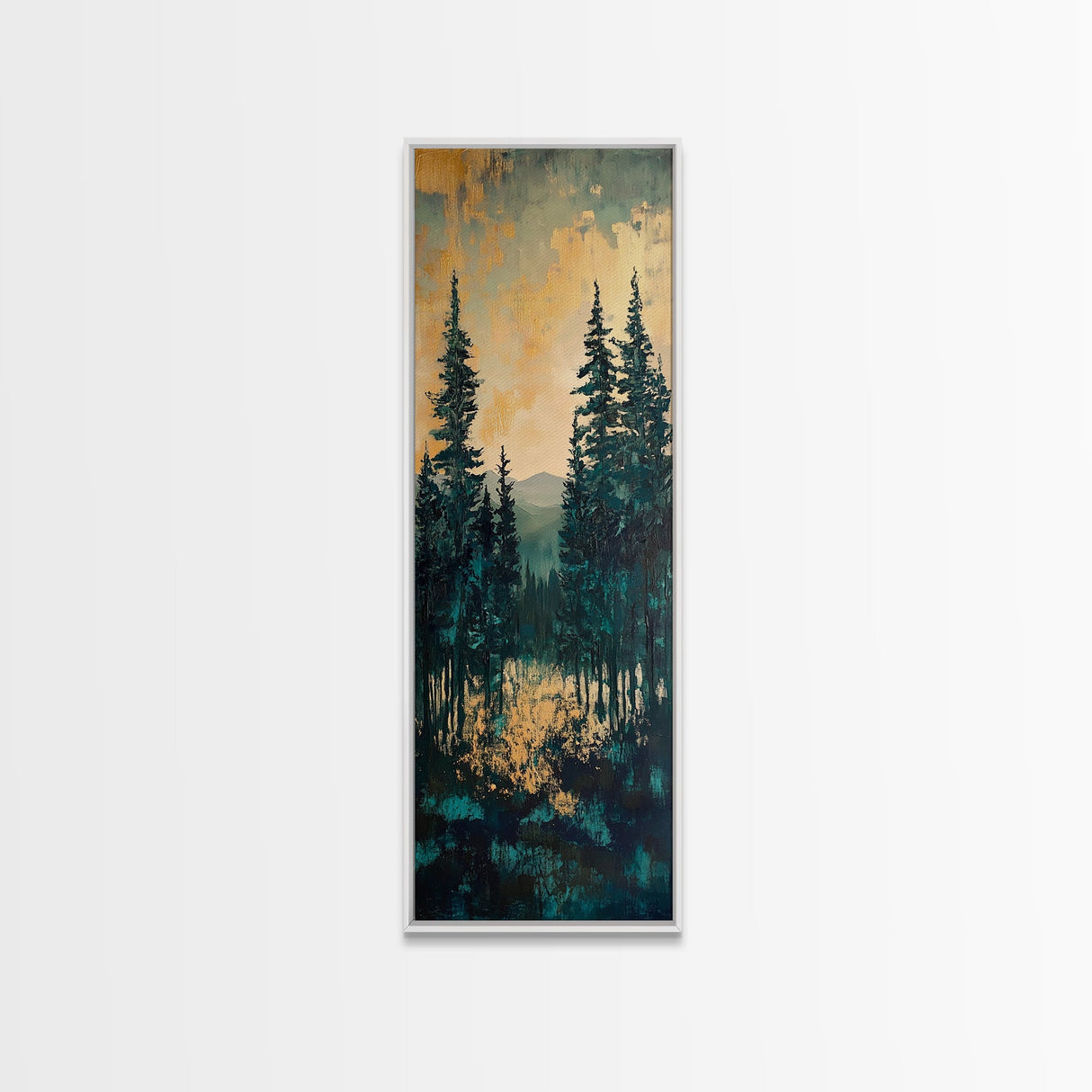 Forest Landscape, moody art, pine tree art, forest at dusk painting, mountain painting, rustic wall art, framed canvas print