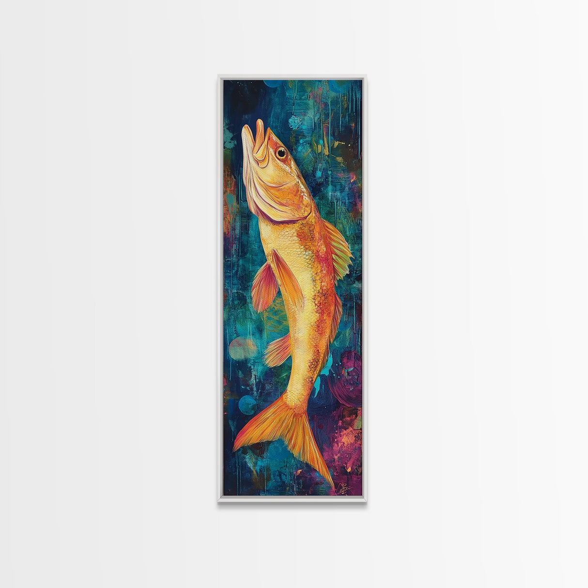 Vibrant, Fish Painting, Framed Canvas Print, koi fish painting, nautical painting, fly fishing art, coastal wall art, rustic decor, unique gift idea
