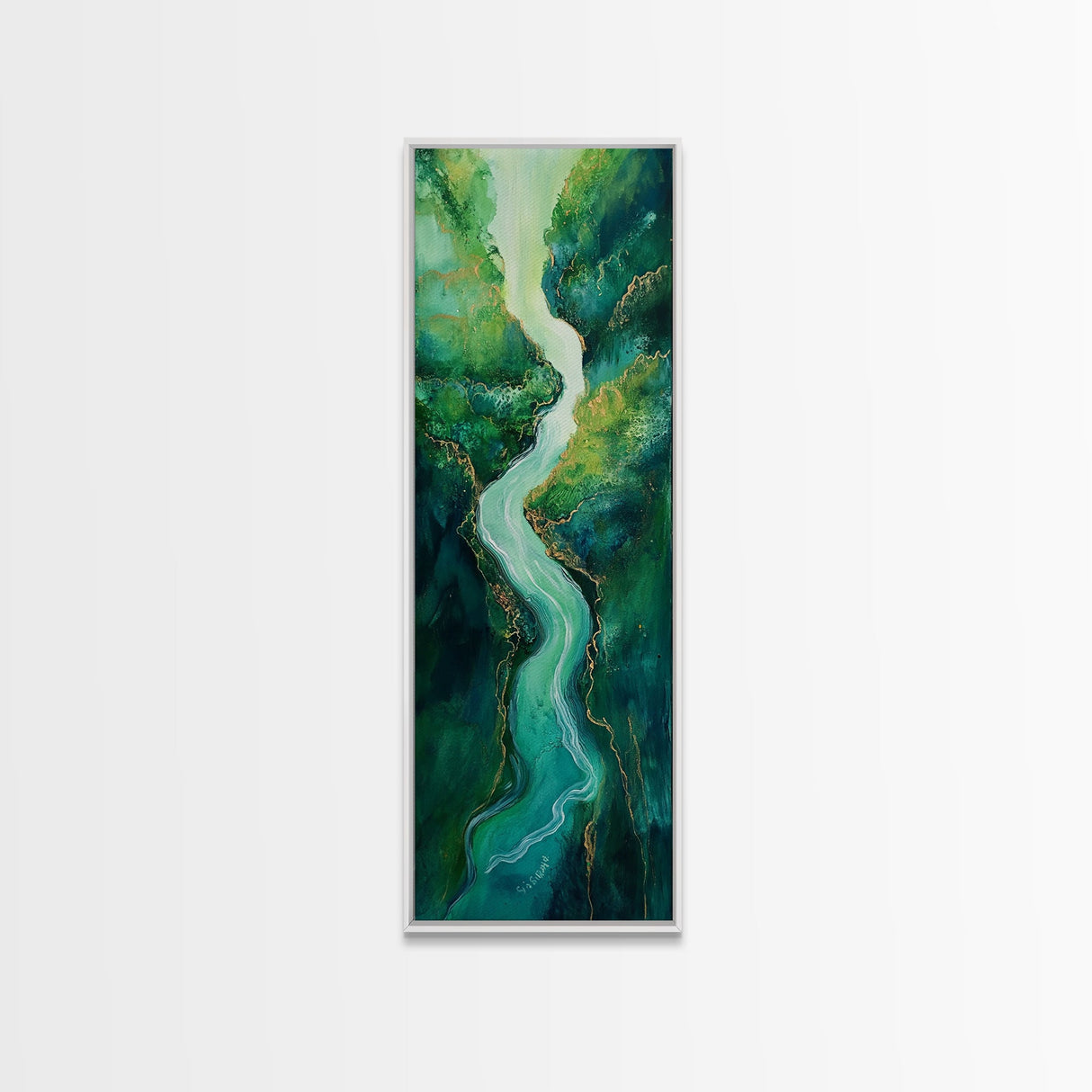 Emerald River, sage green wall art, framed canvas print, minimalist art, extra wide art, rustic decor, long narrow art