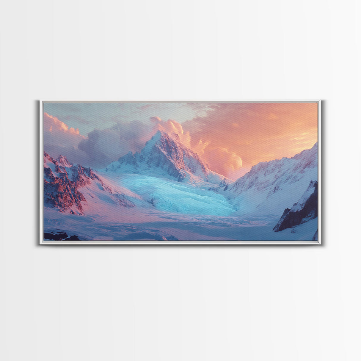 Snowy Mountain Scene, Landscape Painting, Moody Art, Extra Wide Art, Framed Canvas Print, Winter Decor, Bedroom Art
