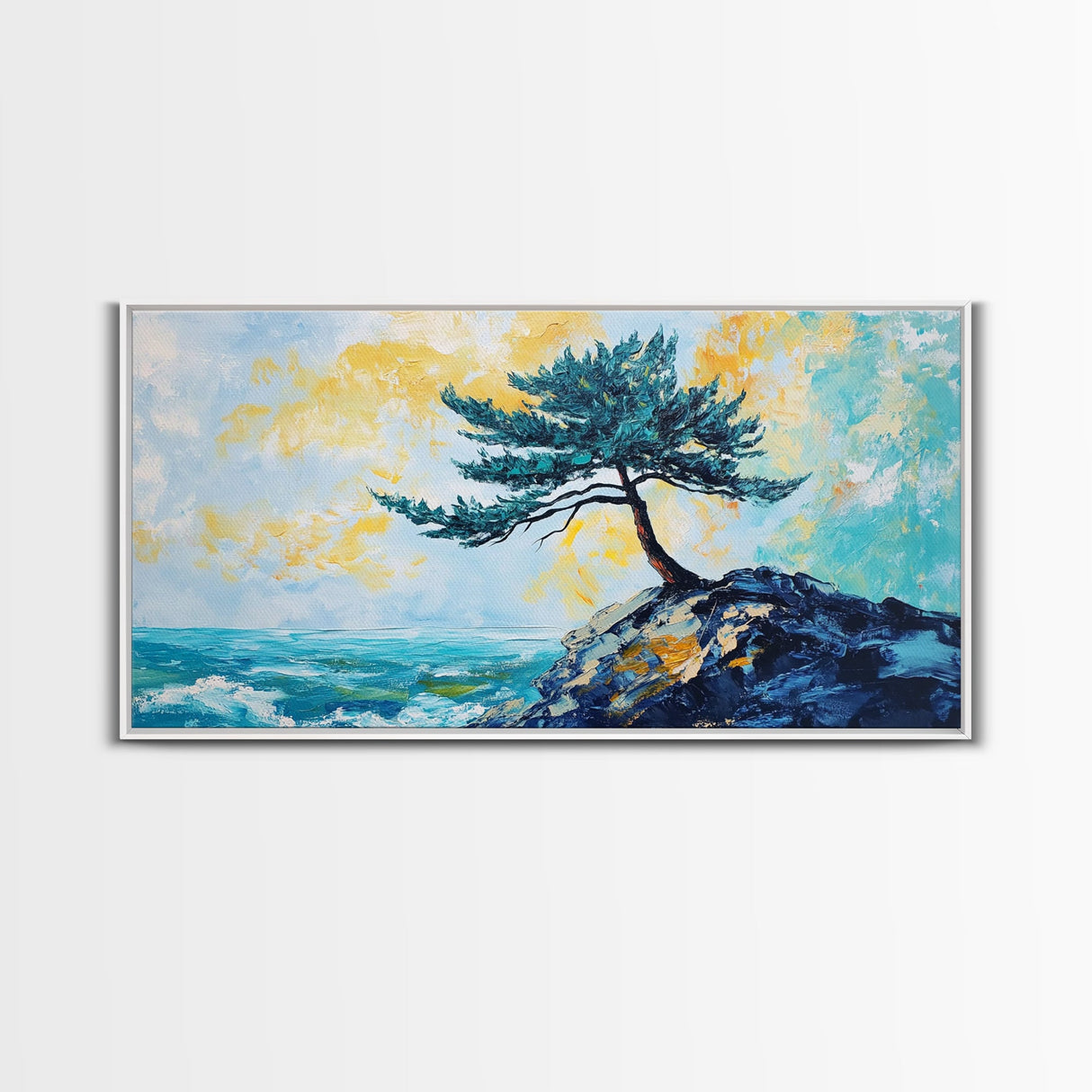 Windswept Pine Tree, Coastal Painting, Landscape Painting, Framed Canvas Print, Bedroom Art, Above Couch Art, Minimalist Art