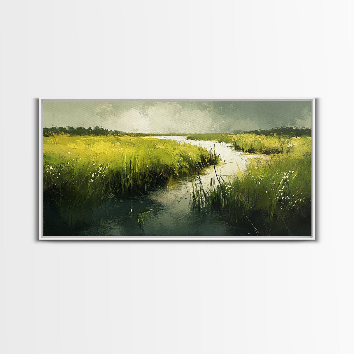 Marshland Landscape Art, nature painting, green wall art, botanical prints, landscape painting, framed canvas print, rustic decor