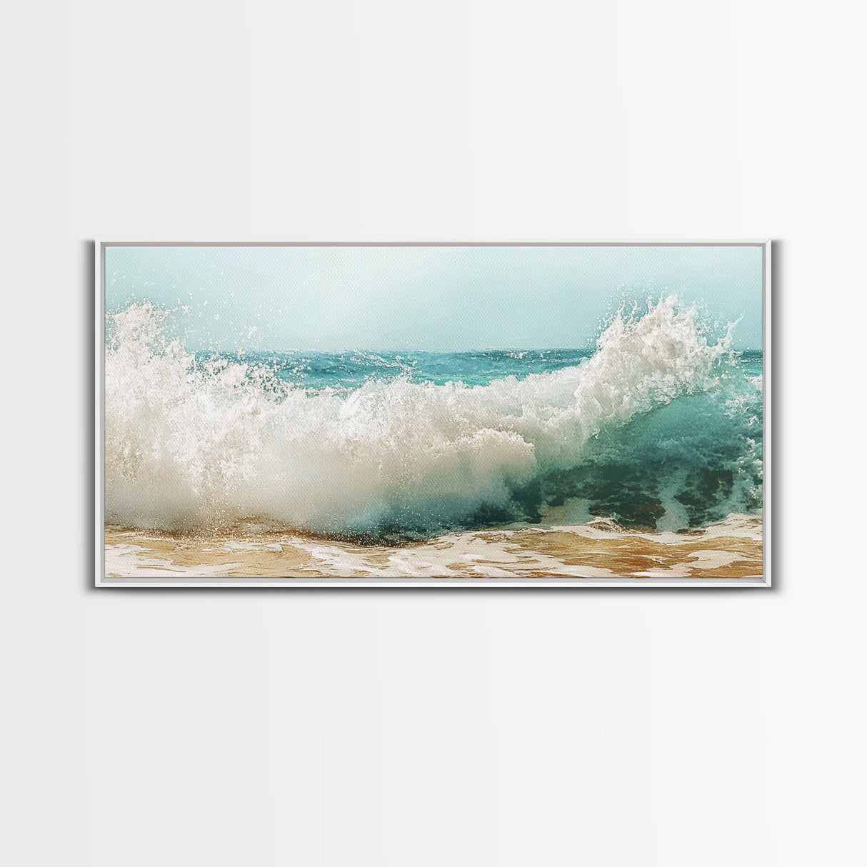 Ocean Wave, Beach Splash, Panoramic Art, Framed Canvas Print, Surf Wall Art, Nautical Decor, Coastal Wall Art, Extra Wide Art