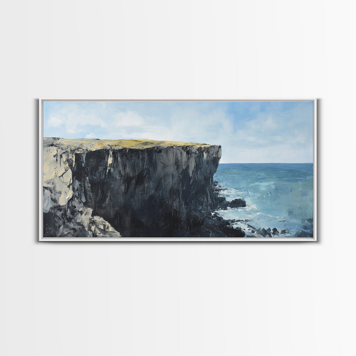 Ireland cliffs, coastal decor, ocean waves, Ireland painting, nautical wall art, framed canvas print, extra wide art, landscape painting