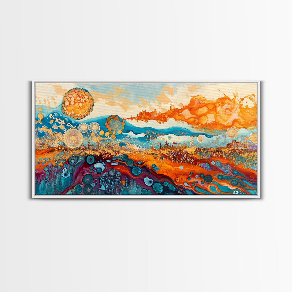 Surreal Abstract Art, phoenix metal art, geometric wall art, moody art, panoramic art, extra wide art, Framed Canvas Print