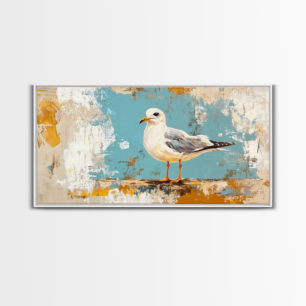 Seagull Painting, Coastal Landscape Art, Nautical Wall Art, Rustic Decor, Framed Canvas Print, Beach House Art, Bird Art