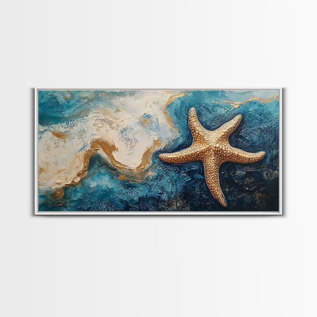Starfish Painting, Coastal Wall Art, Ocean Art, Framed Canvas Print, Nautical Decor, Beach House Art, Blue and Green Wall Art