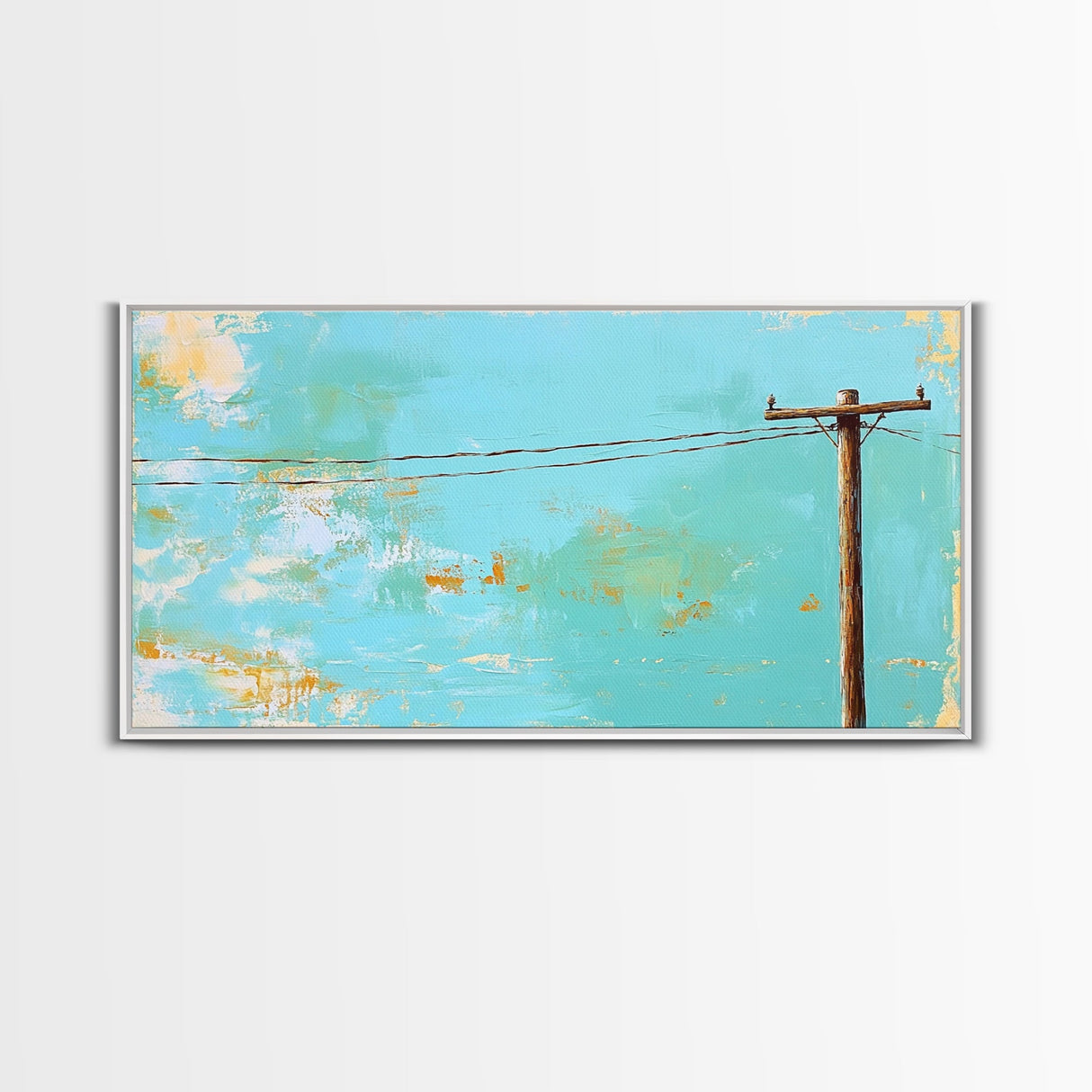 Power Lines, minimalist art, boho wall art, extra wide art, blue and green wall art, wabi sabi art, above sofa art, Canvas Print