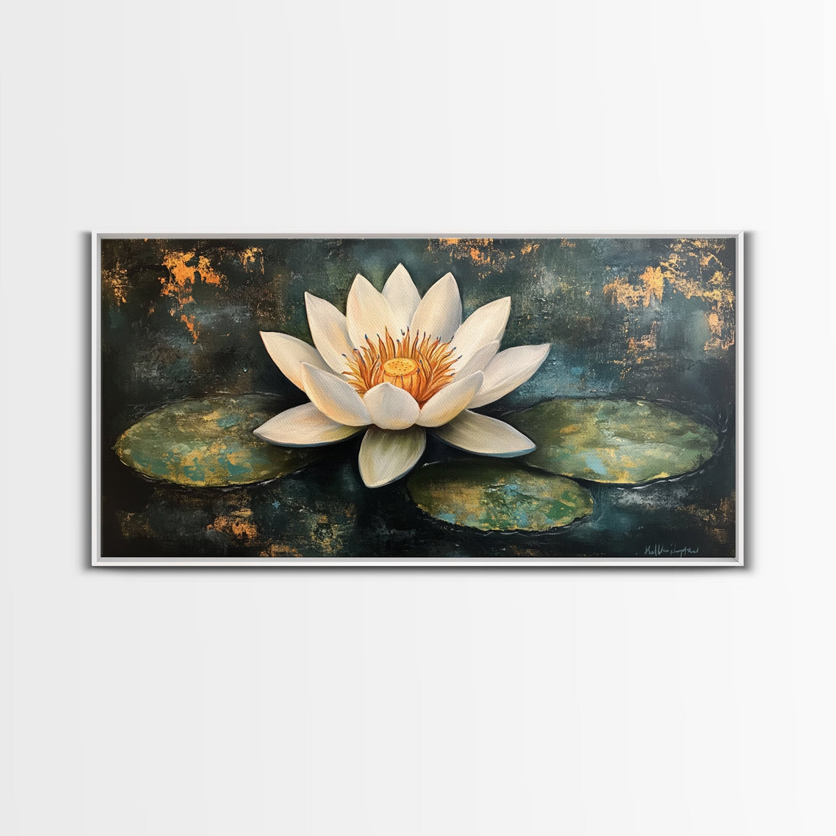 White Lotus, Framed Canvas Print, botanical prints, zen wall art, meditative decor, extra wide painting, spiritual art