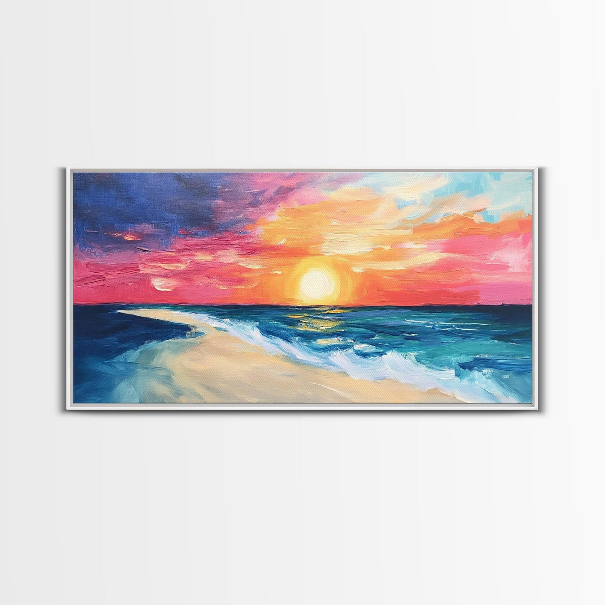 Sunset Beach Painting, Coastal Landscape Art, Nautical Decor, Surf Wall Art, Ocean Sunset Art, Nautical Wall Art, Canvas Print