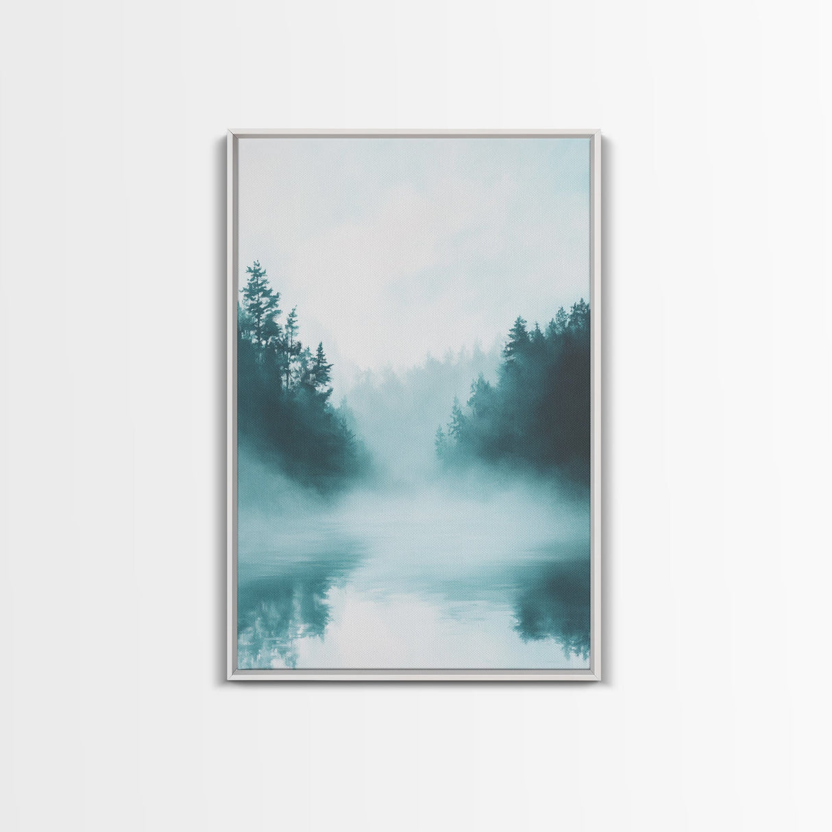 Misty Forest Painting, Pine Tree Art, Moody Landscape, Nature Wall Art, Tranquil Scenery, Green Wall Art, Canvas Print