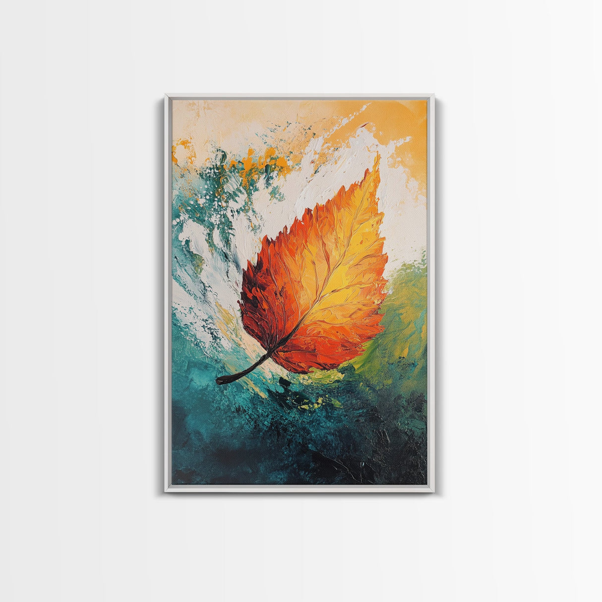 Fall Leaf Painting, Autumn Wall Art, Botanical Prints, Seasonal Home Decor, Vibrant Color Art, Cozy Rustic Art, Framed Canvas Print