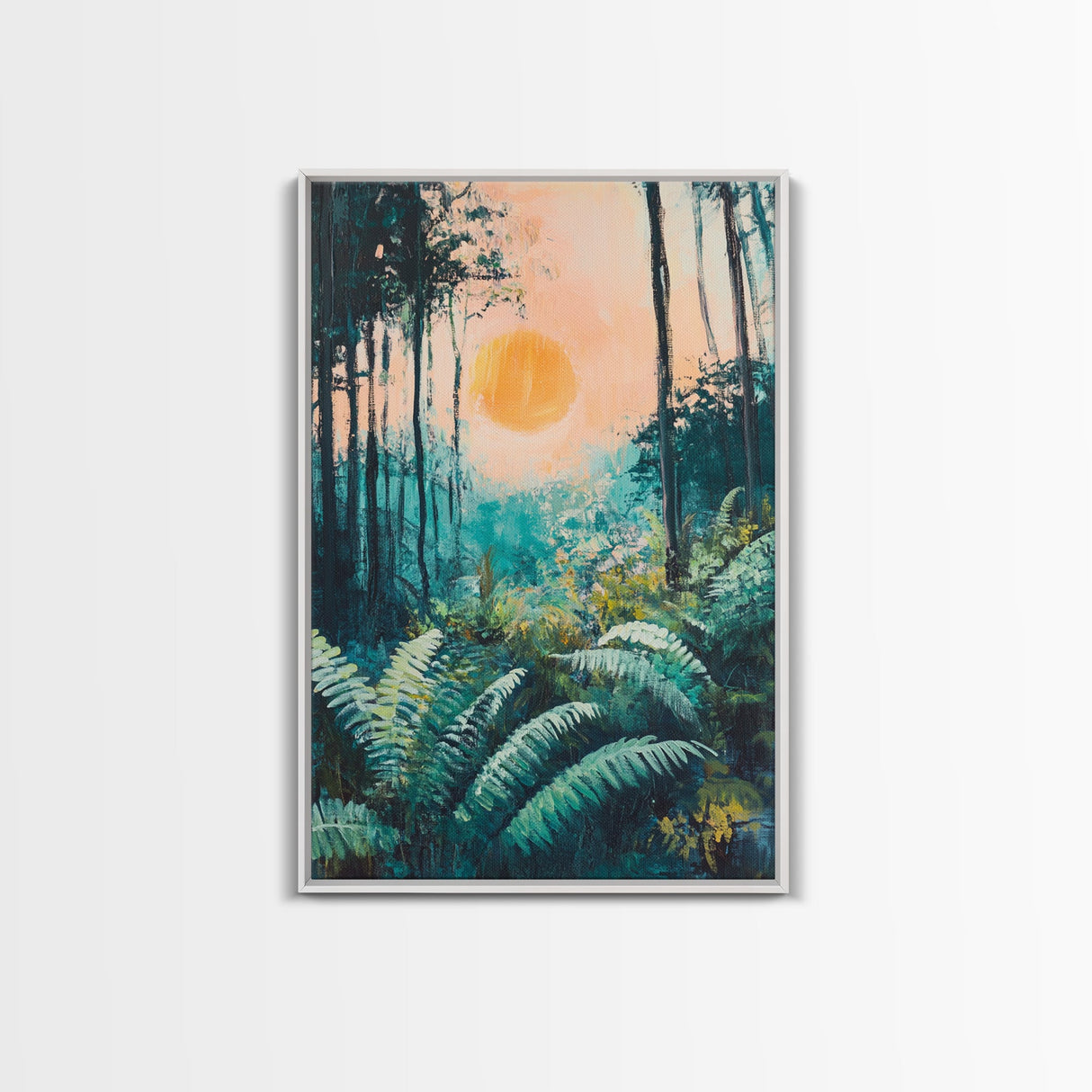 Forest Sunrise Painting, Nature Landscape, Golden Light Art, Pine Tree Art, Warm Moody Decor, Rustic Wall Art, Canvas Print