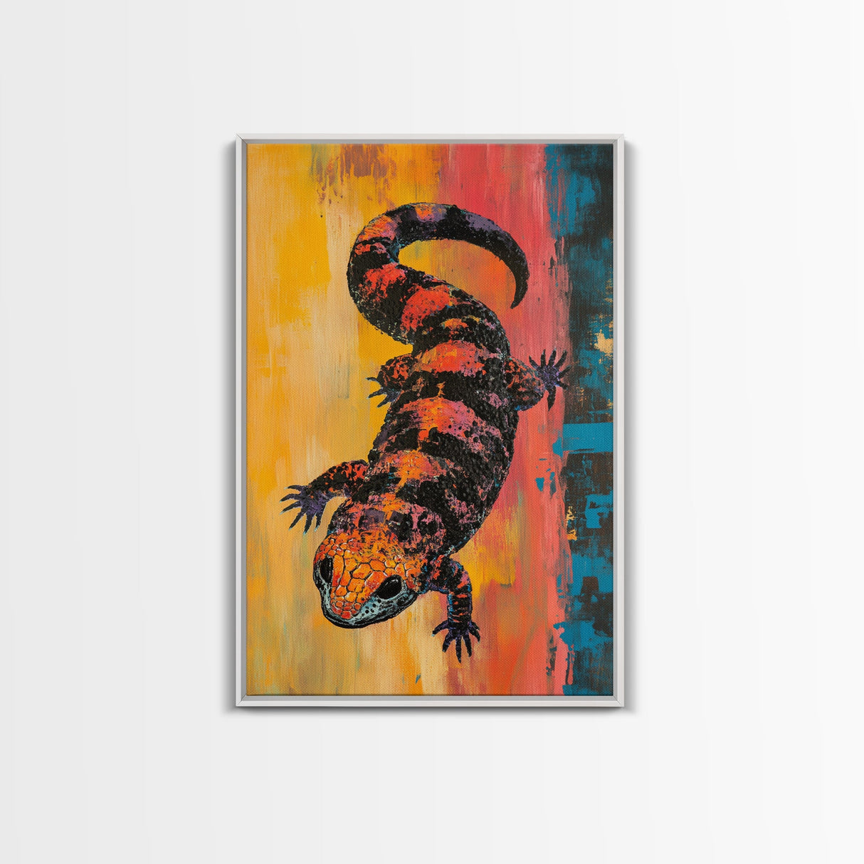 Colorful Lizard Art, wildlife painting, leopard wall art, whimsical art, rustic decor, southwest wall art, Canvas Print