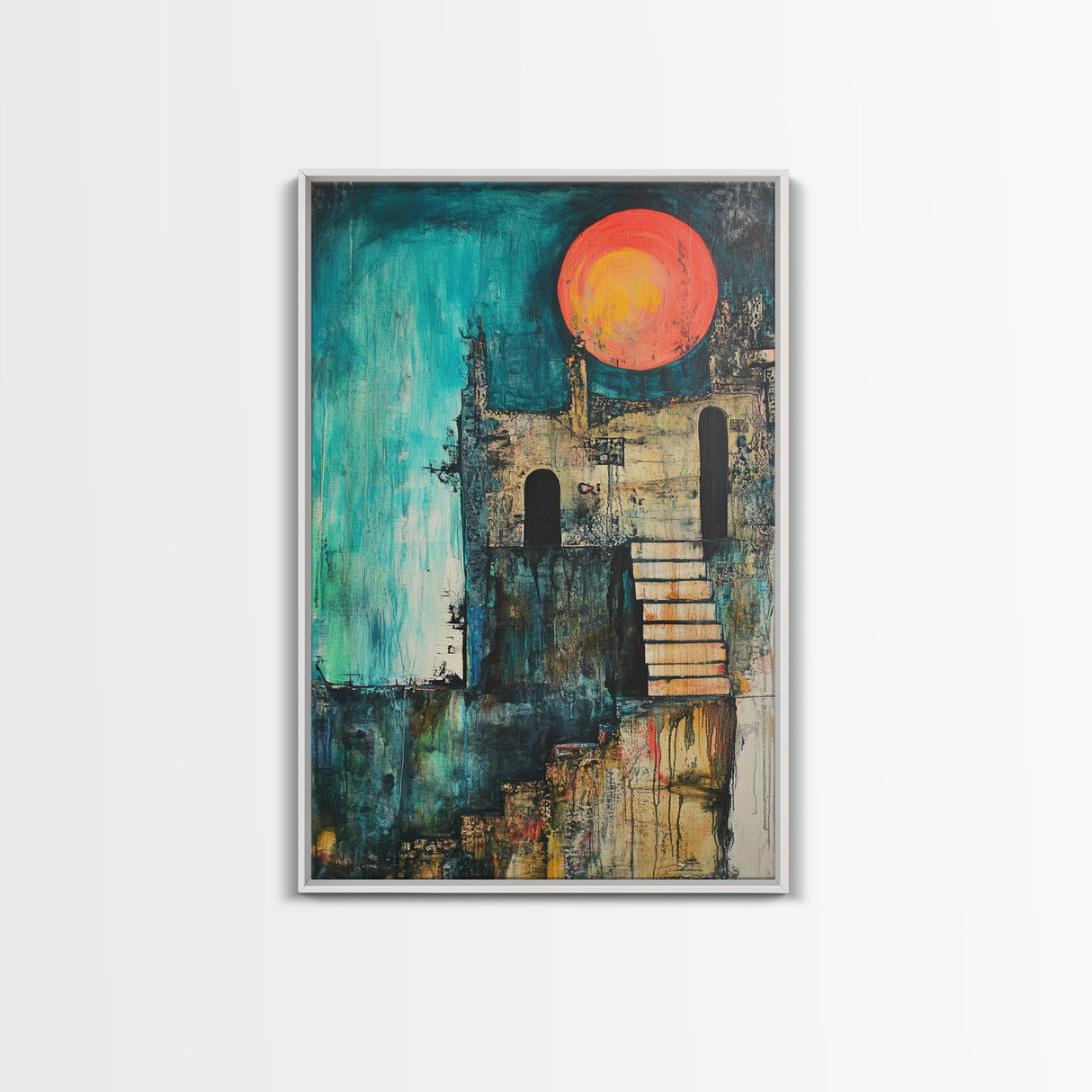 Abstract Castle, moody art, dark romance painting, gothic wall art, Canvas Print, Ozymandias art, blue and green wall art, vintage art