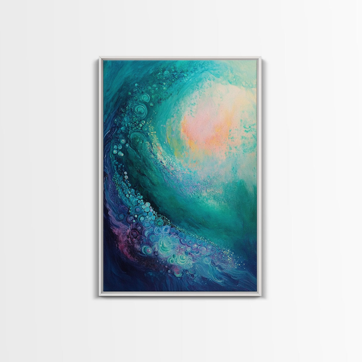 Ocean Wave, surf wall art, nautical decor, abstract seascape, beach house painting, blue and green wall art, framed canvas print