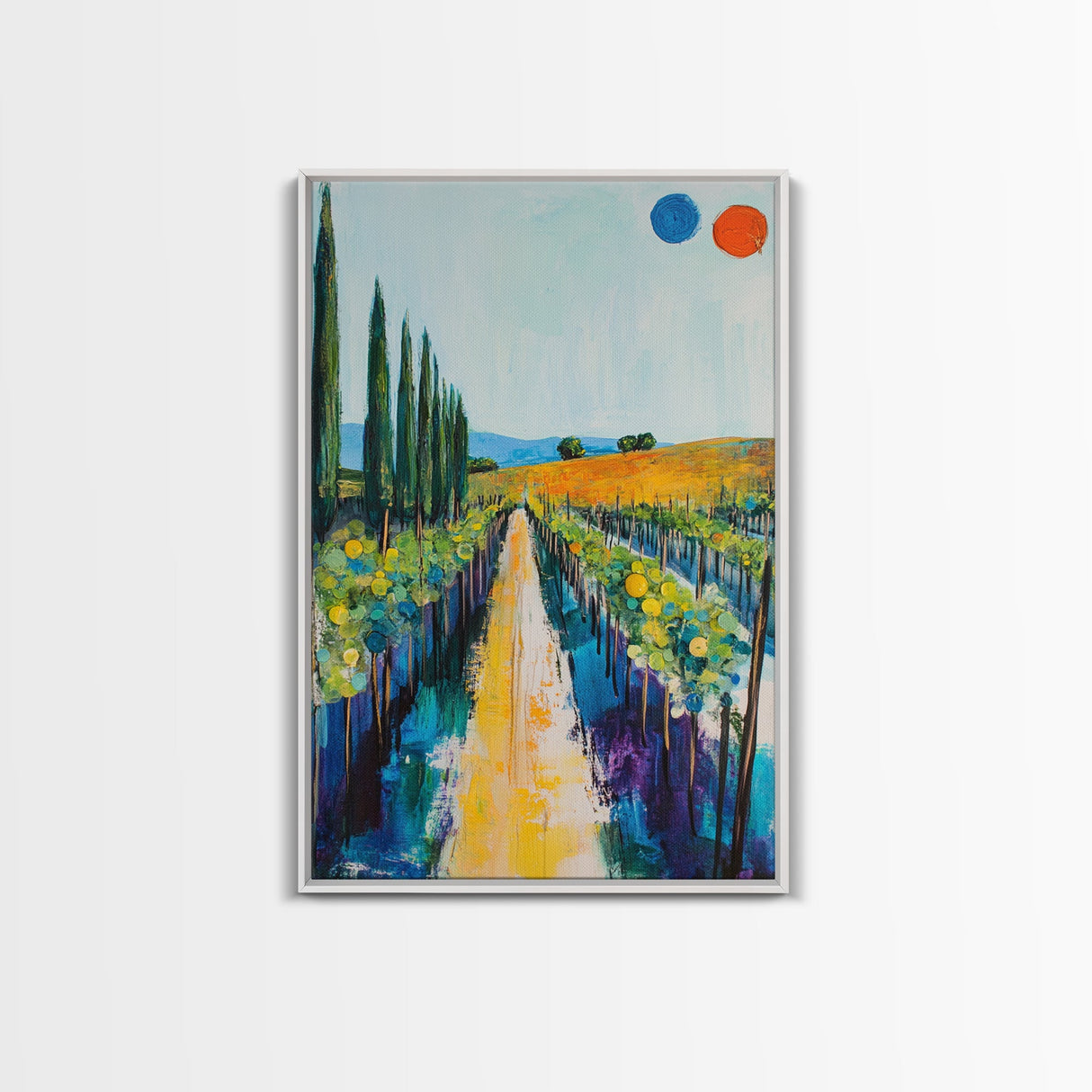 Vineyard Path, Tuscany painting, landscape painting, farmhouse art, rustic decor, above couch art, framed canvas print, wall art