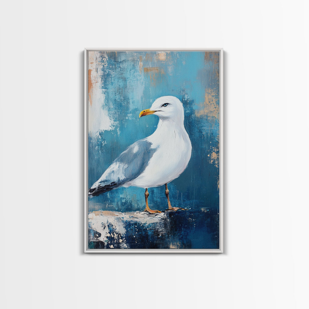Seagull Portrait Framed Canvas Print Coastal Bird Painting, Nautical Wall Art, Beach House Decor, Ocean Wildlife Artwork, Summer Gift