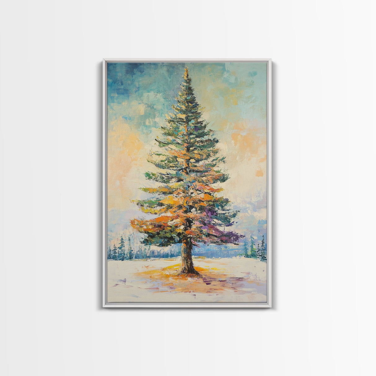 Winter Pine Tree Canvas Print Seasonal Landscape Art Snowy Forest Painting Nature Wall Art Christmas Home Decor Cozy Living Room