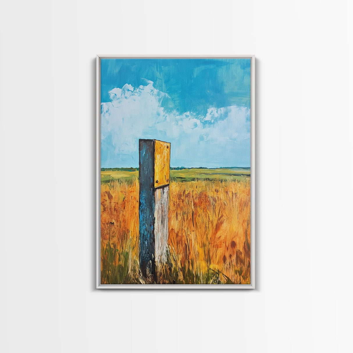 Rural Field Sign Canvas Print Country Landscape Art Farmhouse Wall Decor Rustic Nature Painting Warm Autumn Colors Cozy Home Aesthetic
