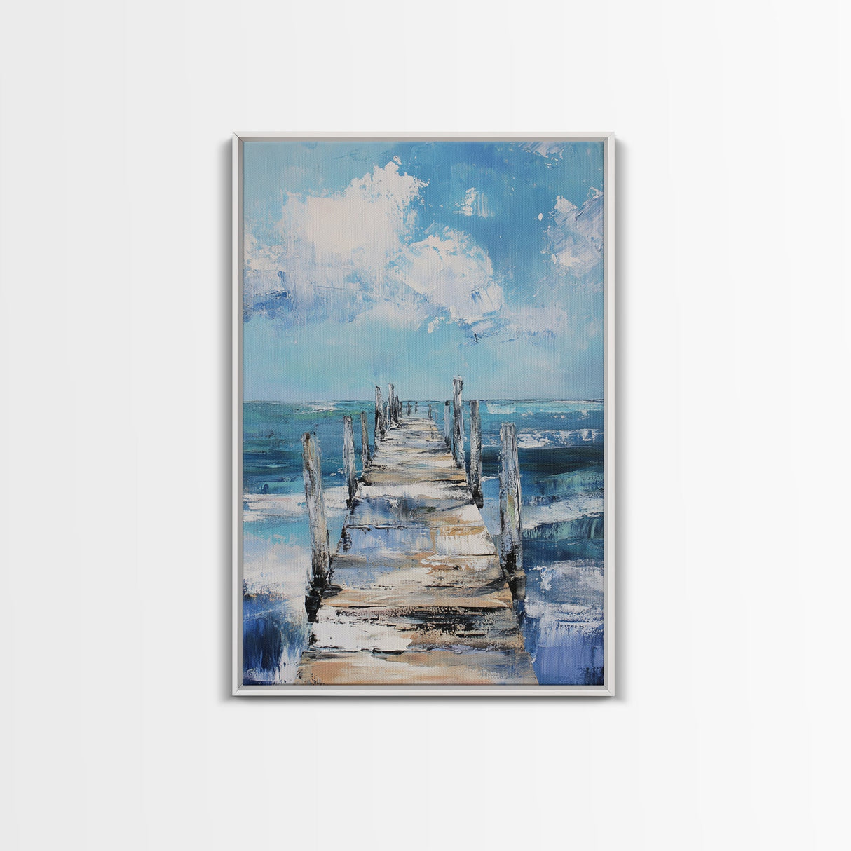 Wooden Pier Canvas Print Coastal Wall Art Beach House Decor Serene Ocean Painting Nautical Living Room Modern Home Gift