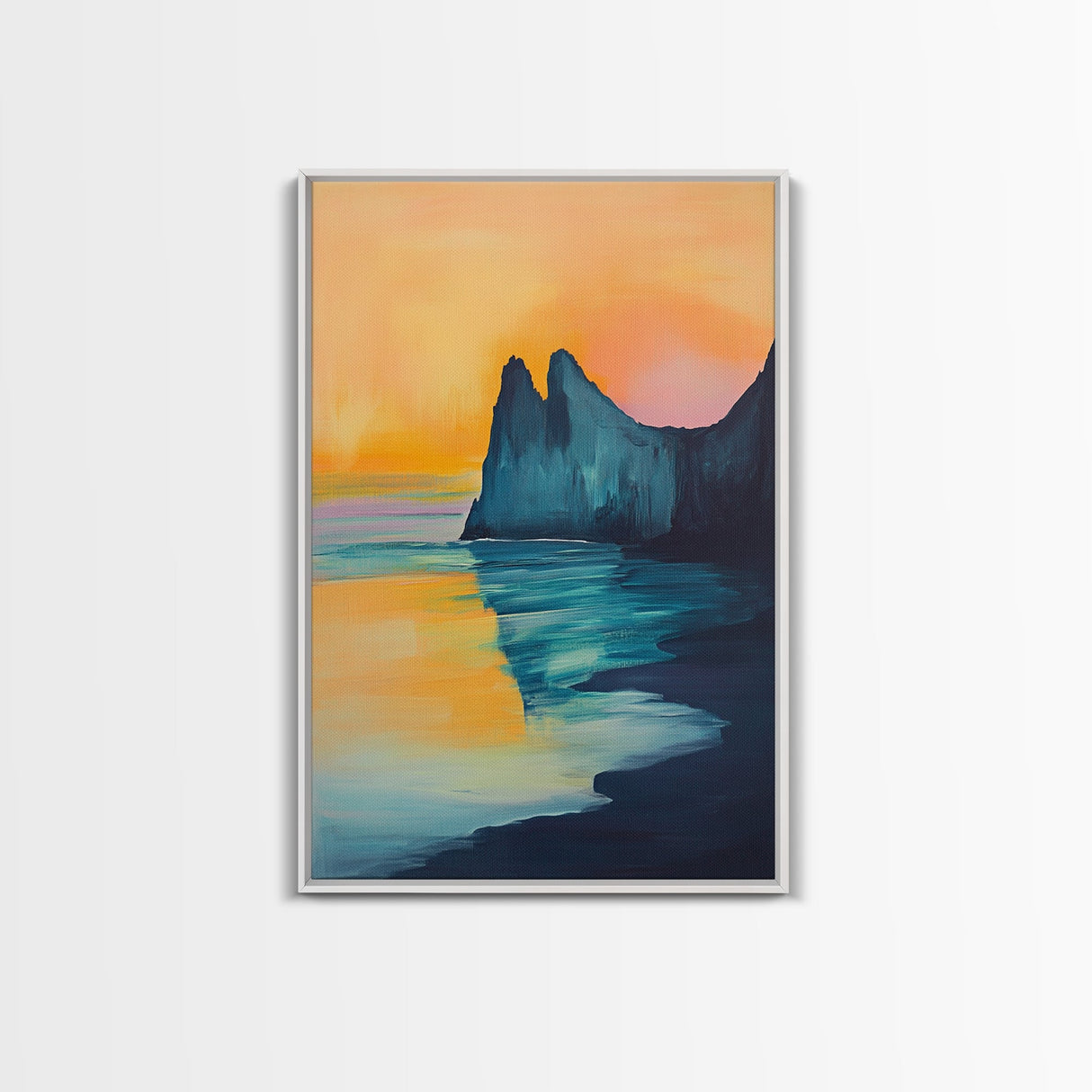 Sunset Cliff, Coastal Landscape Art, Seascape Painting, Ocean Wall Art, Living Room Art, Above Sofa Art, Framed Canvas Print