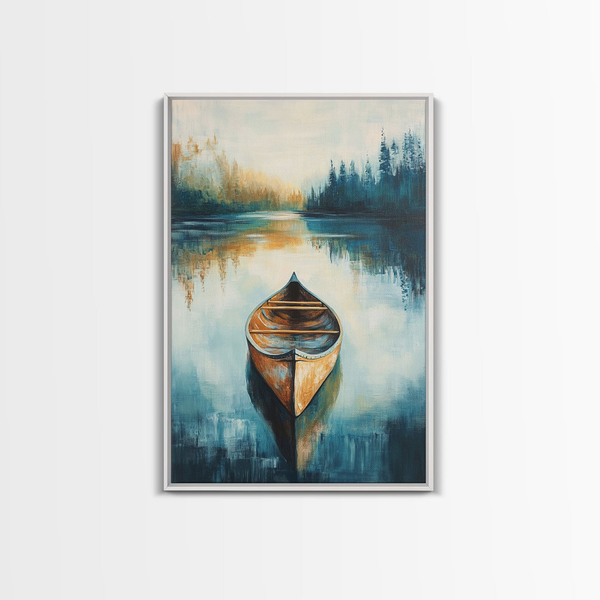 Still Water Canoe, Lake Tahoe Art, Nautical Painting, Rustic Wall Art, Moody Art, Extra Wide Art, Above Couch Art, Canvas Print