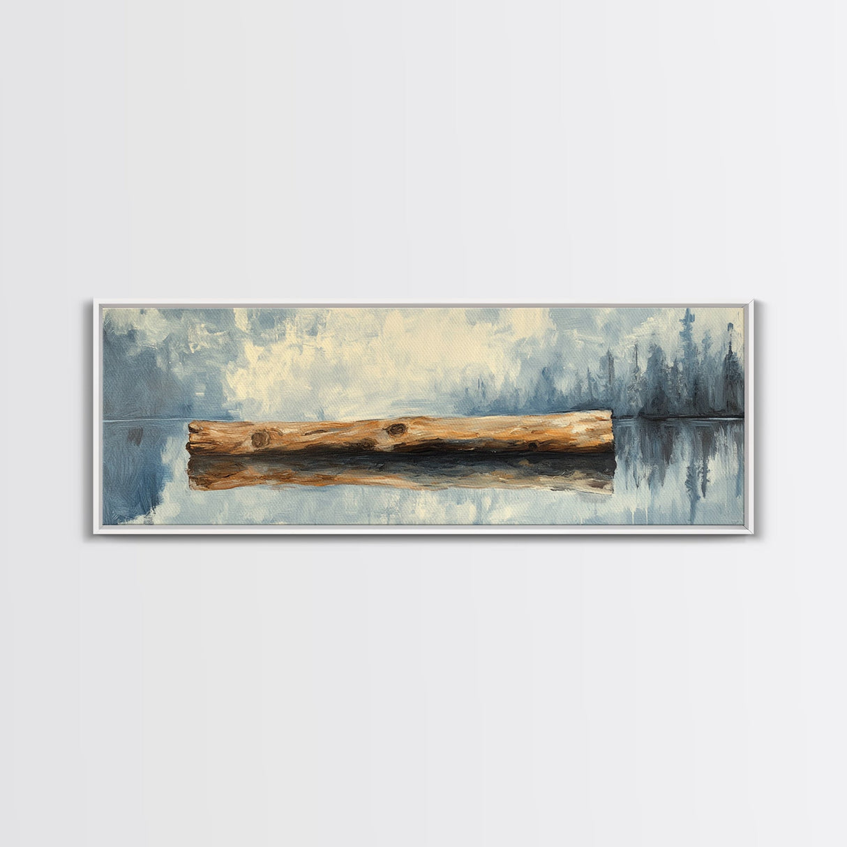 Driftwood Reflection Framed Canvas Print Coastal Wall Art, Rustic Lake House Decor, Minimalist Nature Art, Neutral Bedroom Wall Decor
