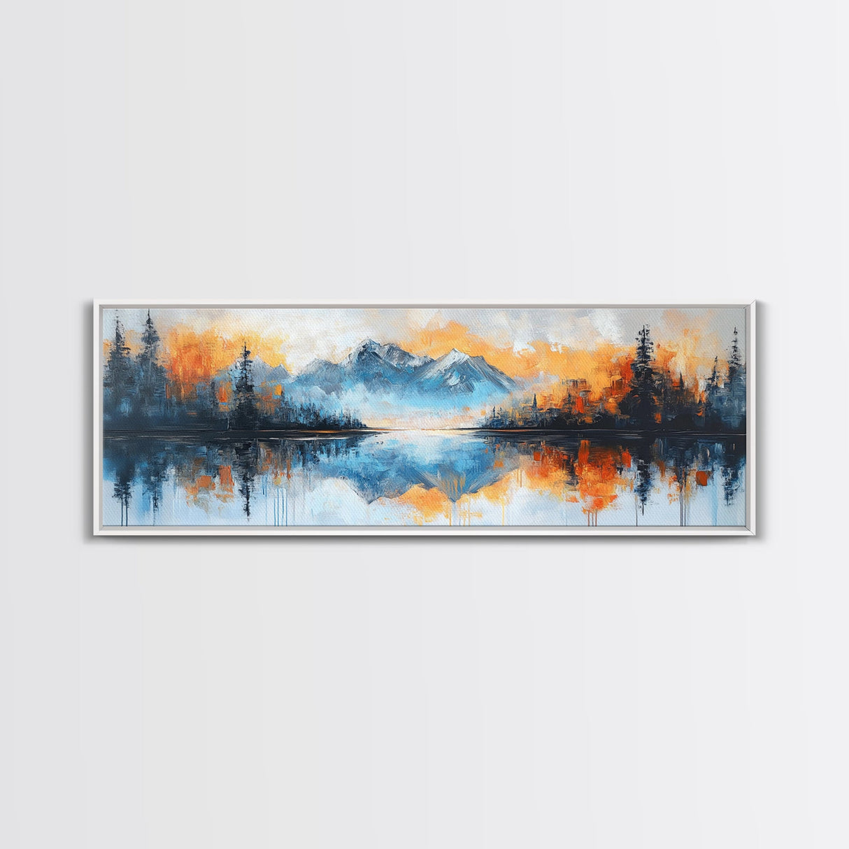 Reflective Lake Canvas Print Serene Mountain Art, Tranquil Water Painting, Fall Nature Wall Decor, Rustic Artwork, Large Wall Art