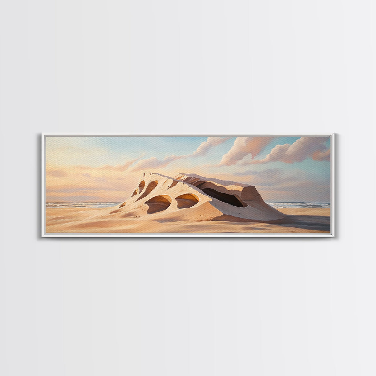 Surreal Beach Sand Formation Canvas Print, Coastal Nature Wall Art, Modern Ocean Landscape Painting, Minimalist Seascape Bedroom Decor