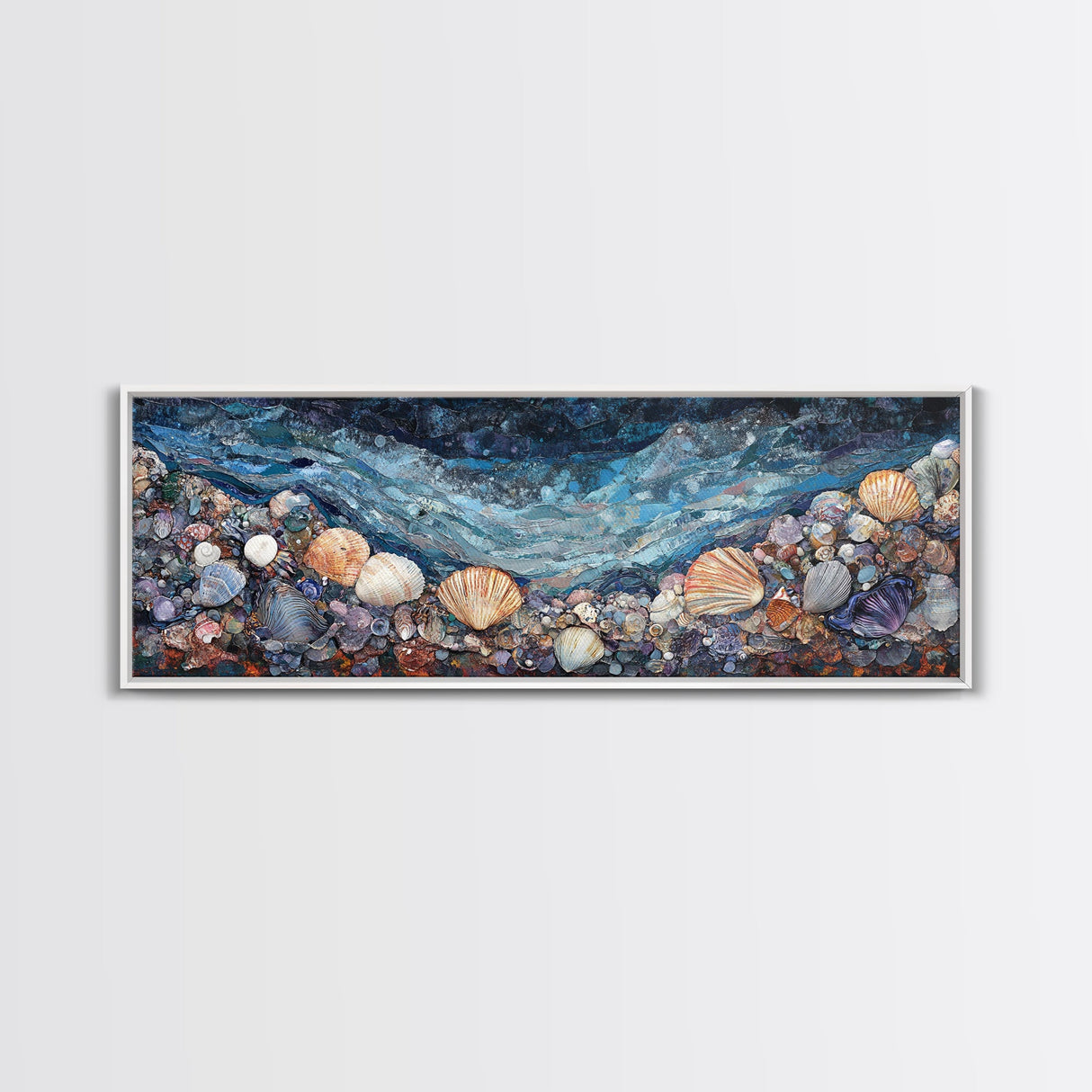 Seashell Beach Framed Canvas Print Coastal Wall Art, Ocean Inspired Artwork, Textured Nautical Painting, Tropical Home Decor