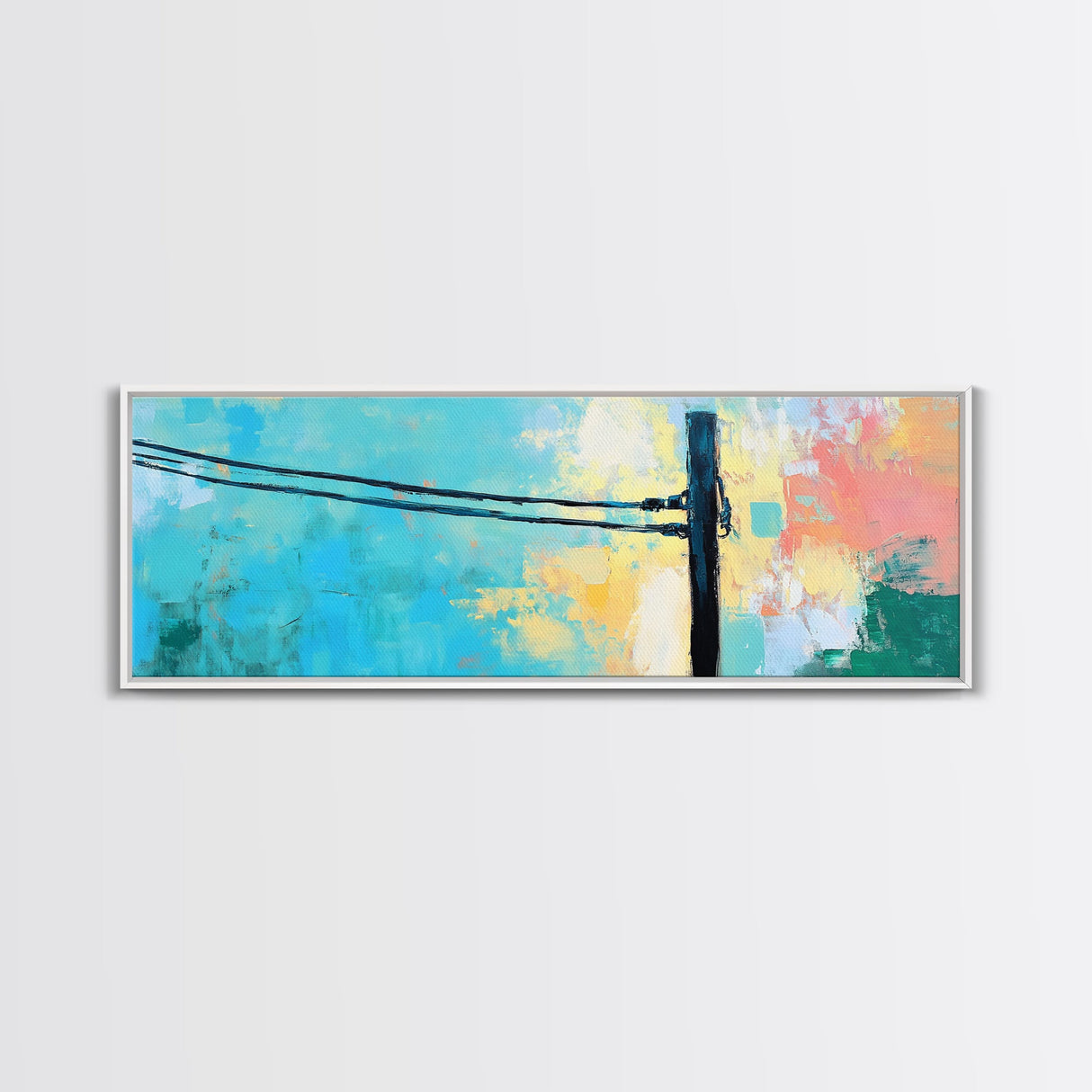 Powerline, Sky, Abstract, Pastel, Framed Canvas Print, Modern Wall Art, Minimalist Art, Living Room Decor, Urban Aesthetic