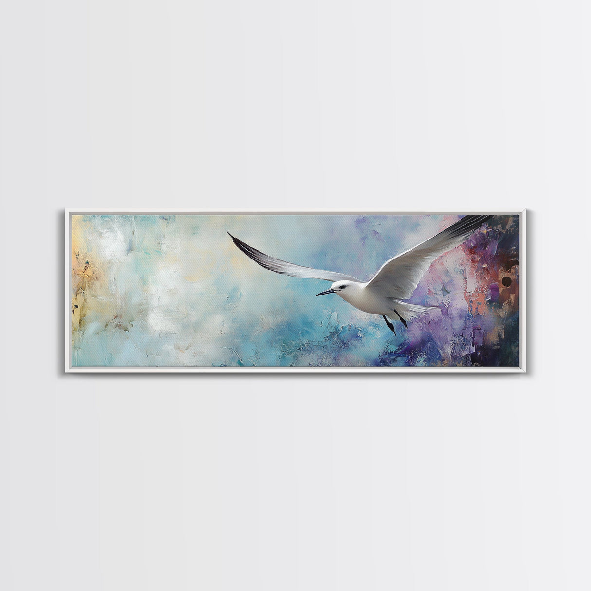 Seagull, Flight, Sky, Freedom, Canvas Print, Coastal Bird Art, Minimalist Nature Painting, Serene Wall Art, Neutral Home Decor