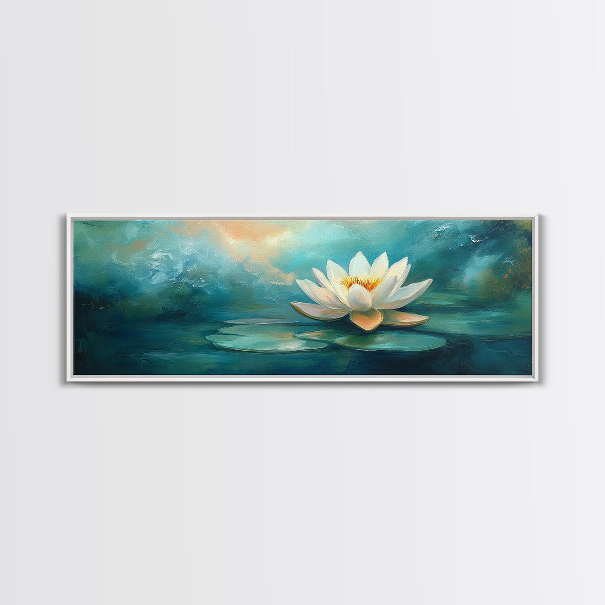 Lotus Flower, Tranquil Water, Canvas Print, Zen Wall Art, Meditation Room Decor, Calm Blue Painting, Bedroom Artwork, Boho Aesthetic