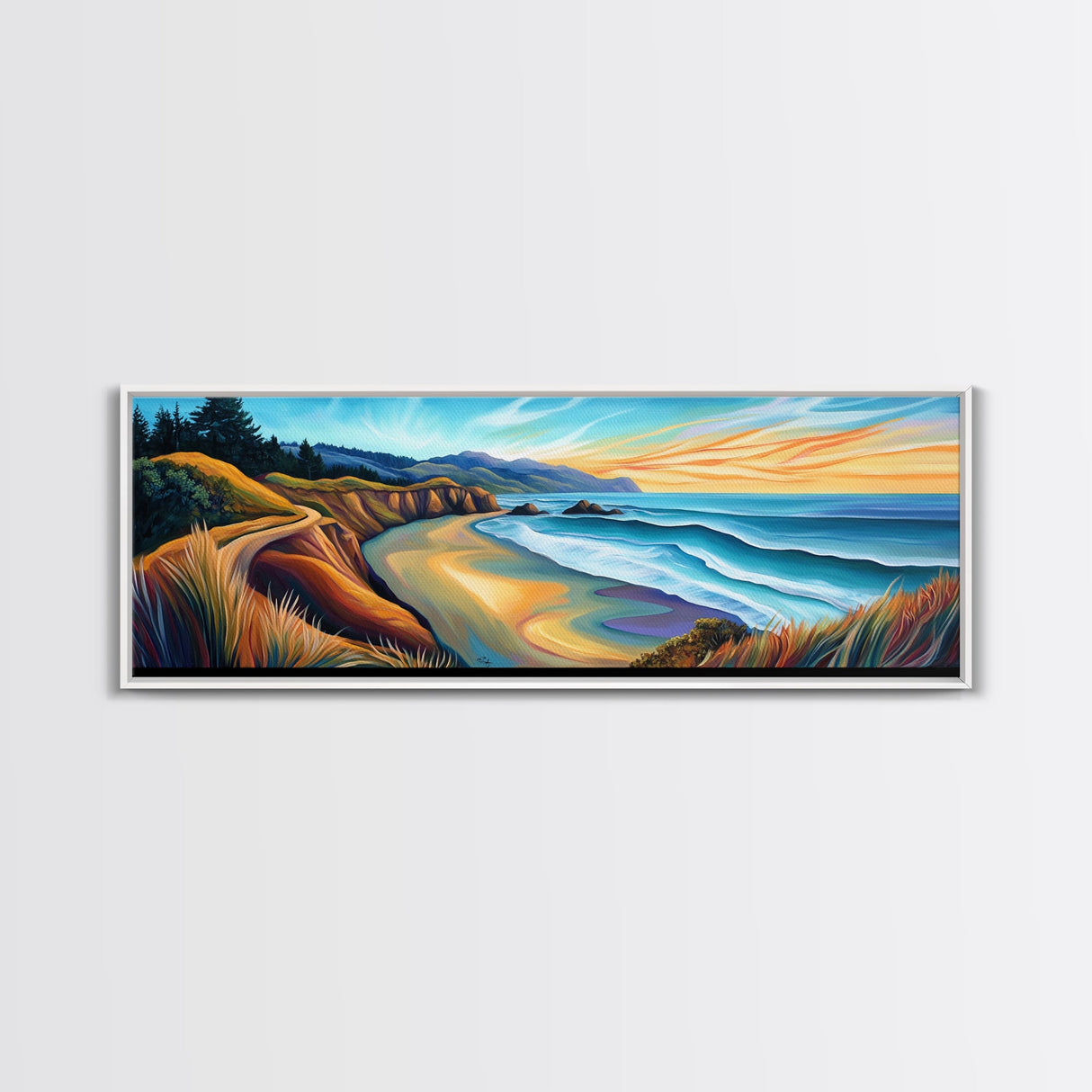 Coastal Sunset, Beach Wall Art, Ocean Landscape, Seascape Painting, Nature Art, Living Room Art, Canvas Print, Framed Canvas Print