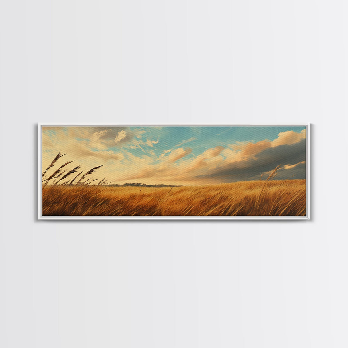 Golden Fields, Autumn Wind Art, Rustic Country Landscape, Farmhouse Home Decor, Living Room Art, Canvas Print, Framed Canvas Print