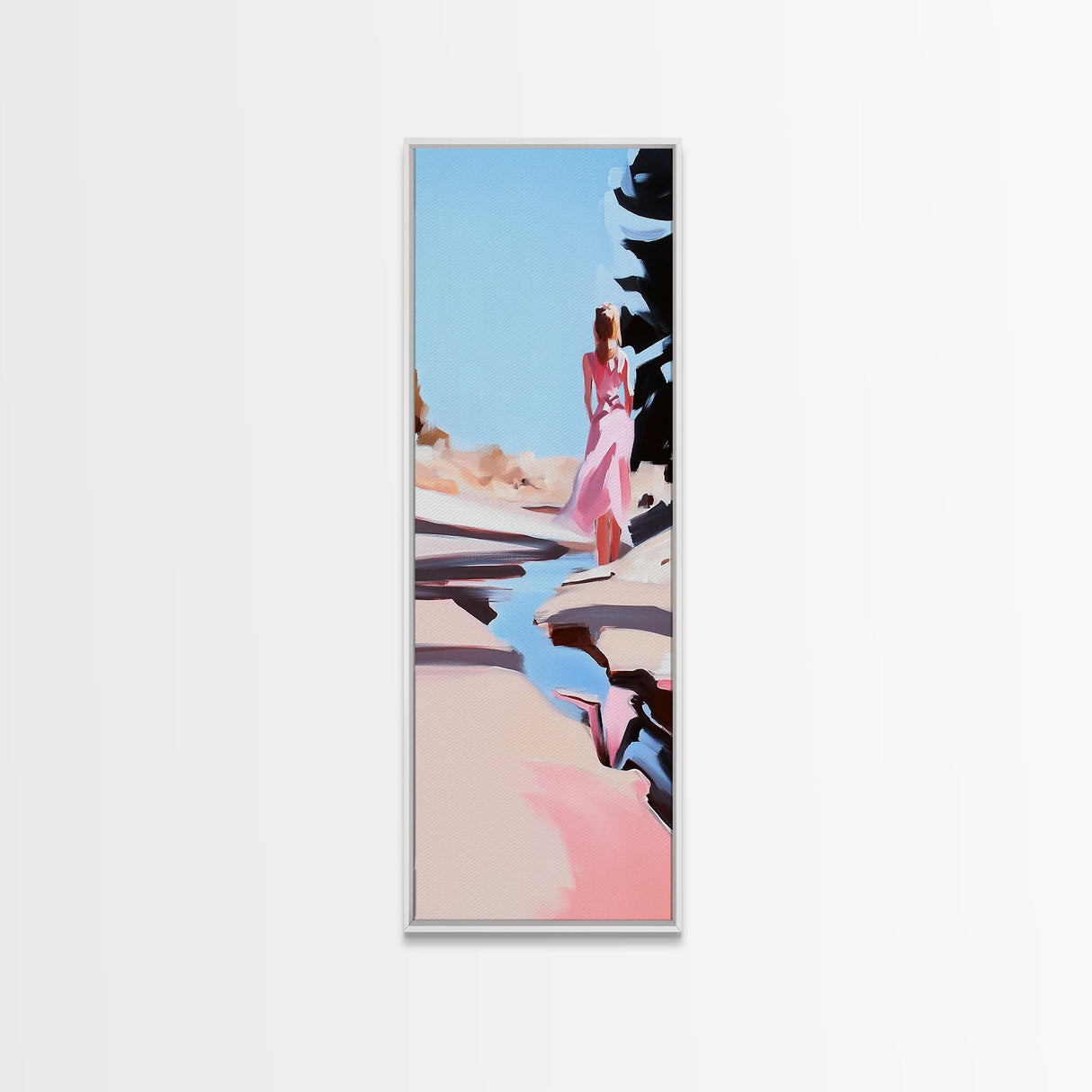 Woman, Sand Reflection, Dreamy Art, Canvas Print, Coastal Art, Minimalist Aesthetic, Soft Color Palette, Living Room Wall Art