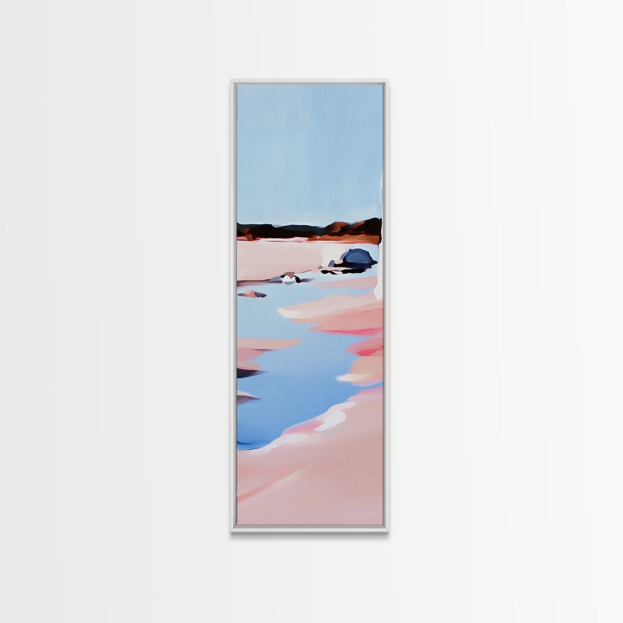 Seaside Landscape, Water Reflection, Abstract Art, Framed Canvas Print, Soft Pastel Colors, Modern Coastal Decor, Serene Wall Art