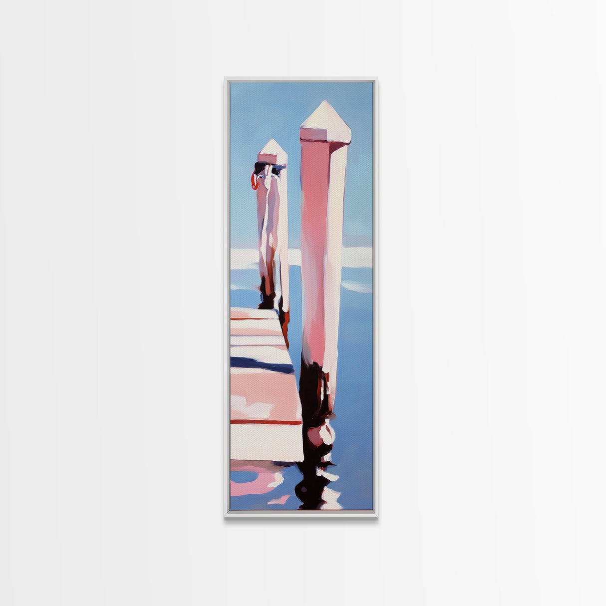 Dockside View, Ocean Reflection, Coastal Escape, Framed Canvas Print, Nautical Wall Art, Beach House Decor, Relaxing Home Aesthetic