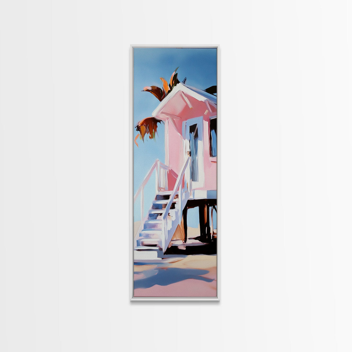 Tropical Beach House, Coastal Canvas Print, Modern Wall Art, Pastel Home Decor, Living Room Artwork, Beach Aesthetic, Bedroom Art