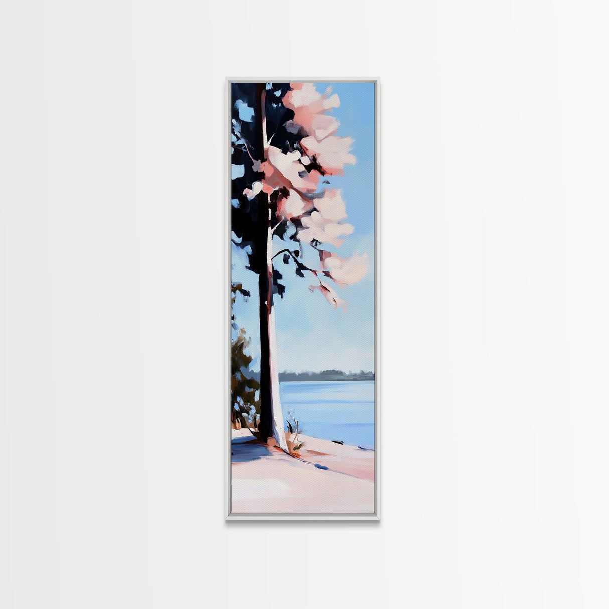 Lakeside Tree, Nature Artwork, Coastal Wall Art, Serenity Print, Canvas Print, Boho Landscape, Minimalist Art, Neutral Tones, Home Decor