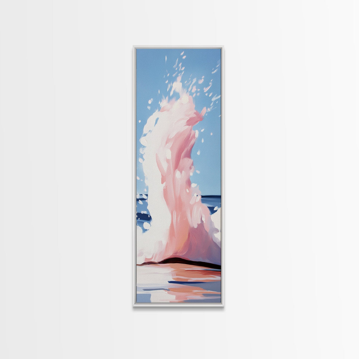 Ocean Splash, Coastal Abstract, Surreal Wave, Framed Canvas Print, Minimalist Seascape, Living Room Wall Art, Dreamy Blue and Pink