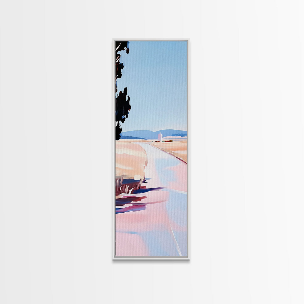 Country Road, Pastel Landscape Art, Rustic Farmhouse Wall Decor, Minimalist Painting, Serene Nature Scene, Living Room Framed Canvas Print