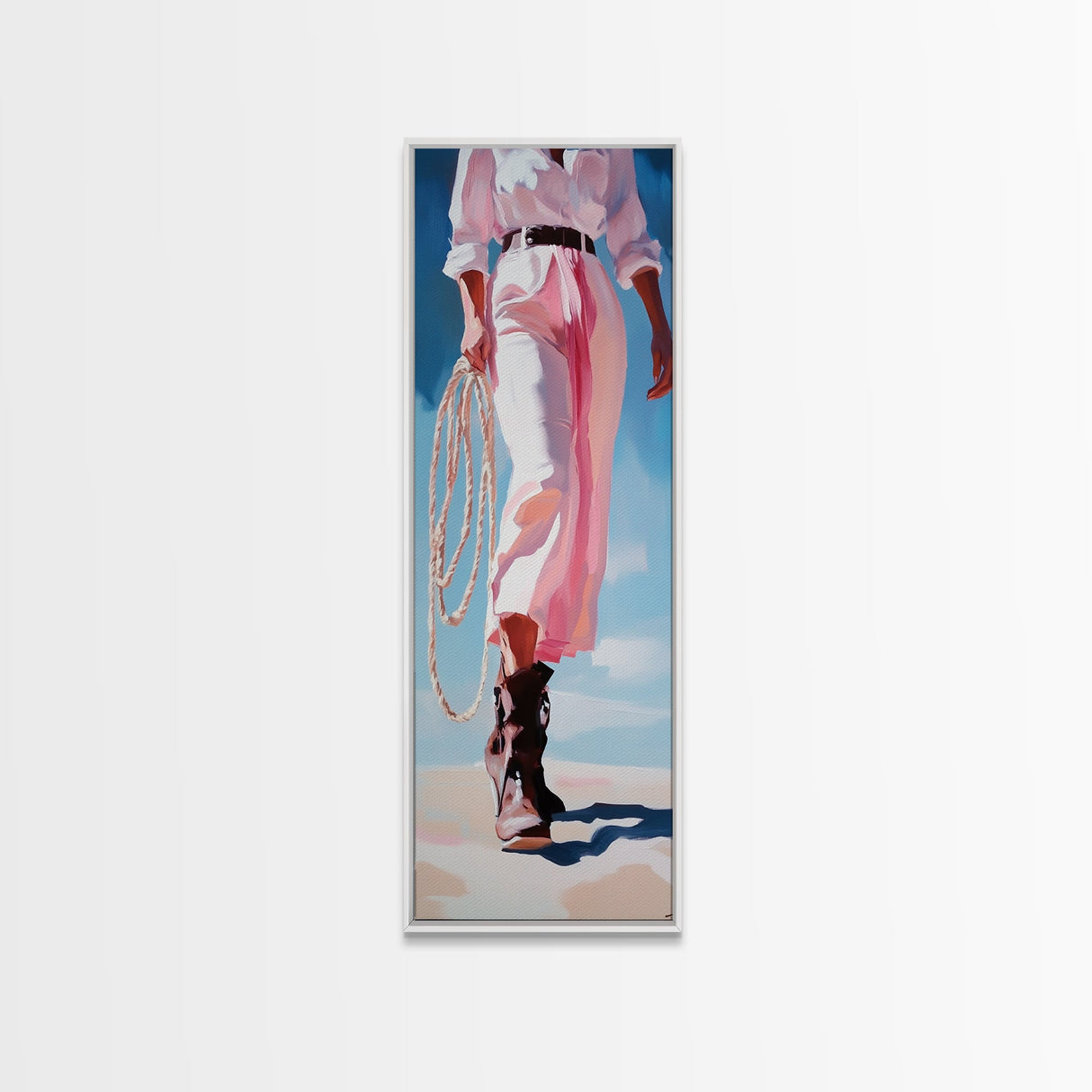 Western Charm, Cowgirl Aesthetic Art, Rustic Country Decor, Pink and White Outfit, Fashion Illustration, Farmhouse Canvas Print