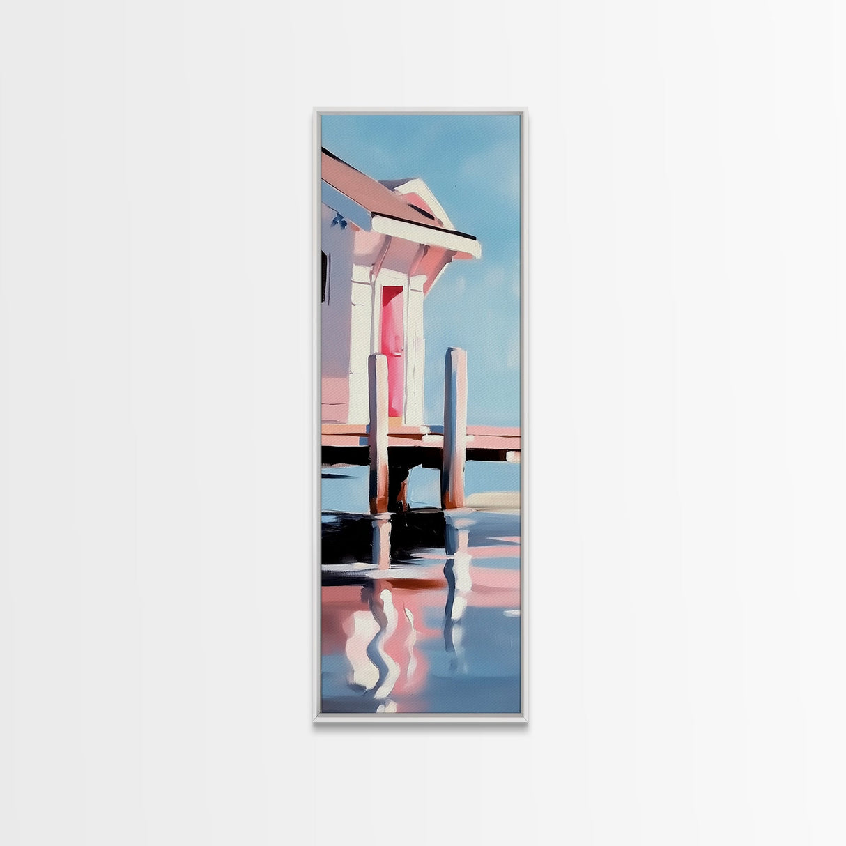 Dock House, Coastal Wall Art, Beach House Decor, Nautical Artwork, Ocean Reflection, Seaside Art, Living Room Art, Canvas Print